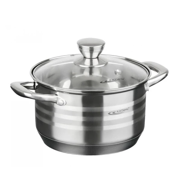 Кастрюля 3,5л h12,5см нерж.сталь ЭЛИС стекл.крышка d20см индукция KT16-d-20 (4)