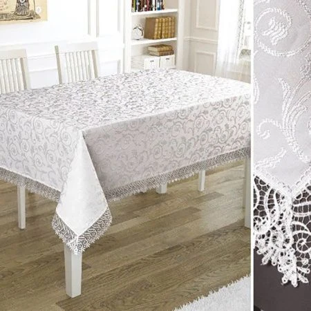 Скатерть 160*400см полиэстер прямоугольная с гипюром Karna KDK (Белый)
