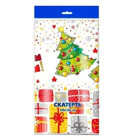 Скатерть одноразовая новогодняя полиэтилен 120*180см Карусель подарков инд.уп. (50)