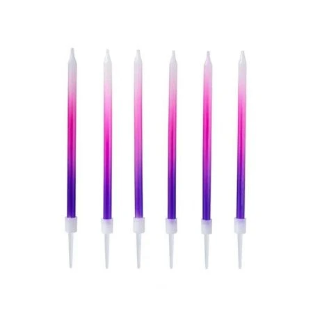 Набор свечей для торта парафин 6шт градиент фиолетово-розовые PATERRA (24)