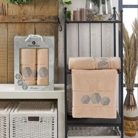 Набор полотенец махровые 2пр 50*80/70*130см MERZUKA HEXAGON бежевый подар.уп.