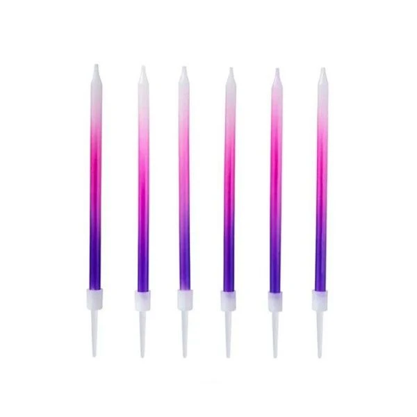 Набор свечей для торта парафин 6шт градиент фиолетово-розовые PATERRA (24)