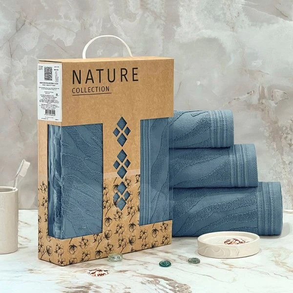 Набор полотенец махровых 3шт. 30*70/50*90/70*140см Сафари 08-191 темно-голубой 450г