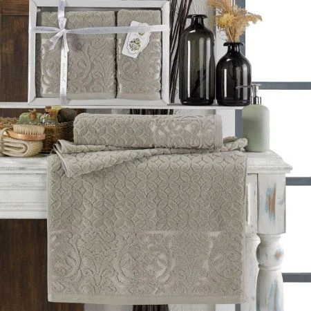 Набор полотенец махровые 2пр 50*90/70*140см жаккард PHILIPPUS DENISE E838 бежевый 500гр подар.уп.