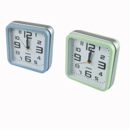 Будильник 12*12*4,3см пластик 2 цвета JC-16141 (100)