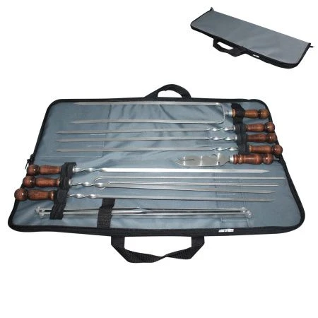 Набор походный (шампура 6шт, для грибов 2шт, нож, вилка-шампур, таганок) нерж.сталь в футляре однотонный 2К-653 Набор походный (шампура 6шт, для грибов 2шт, нож, вилка-шампур, таганок) нерж.сталь в футляре однотонный 2К-653