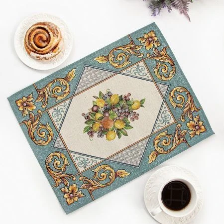 Салфетка сервировочная 35*50см гобелен ФРУКТОВОЕ АССОРТИ с голубым бордюром 9320