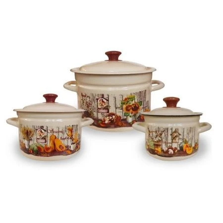 Набор кастрюль 3пр 2/4/6л эмаль ГАРДЕН-1 слон.кость конический