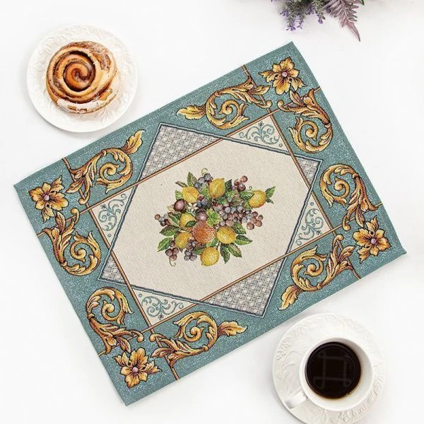 Салфетка сервировочная 35*50см гобелен ФРУКТОВОЕ АССОРТИ с голубым бордюром 9320