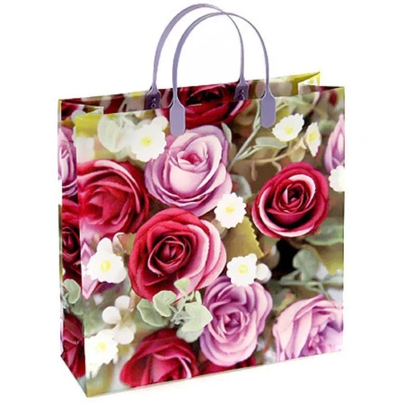 Пакет с пластиковой ручкой 30*30*10см Cиреневый букет (20/200)