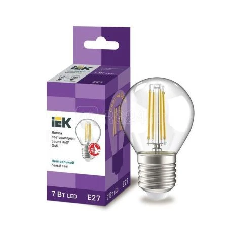 Лампа стекло LED G45 шар прозр. 7Вт 230В 4000К E27 серия 360° IEK