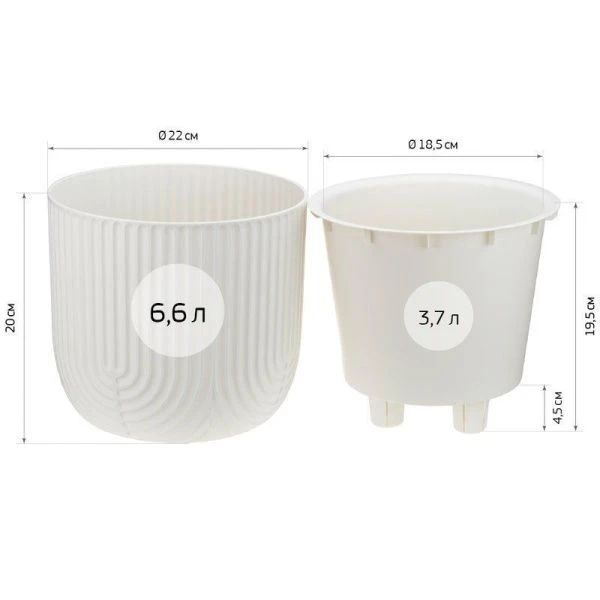 Кашпо 3,7л 220мм пластик РАМОНА со вставкой  французcкий серый (8)