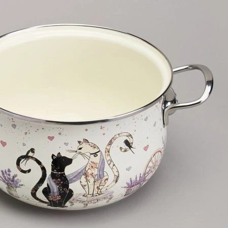 Кастрюля 3,8л эмаль Lavander Cats со стекл.крышкой 22см (6)