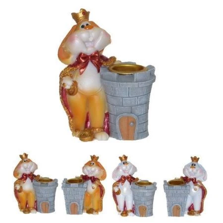 Подсвечник со свечой полистоун Кролик/Заяц 5*3*7см, 4 вида