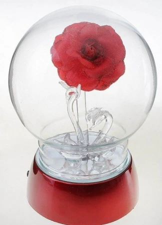 яяяФигурка ЛЕБЕДИ ПОД РОЗОЙ стекло шар свет 10*14см 615984