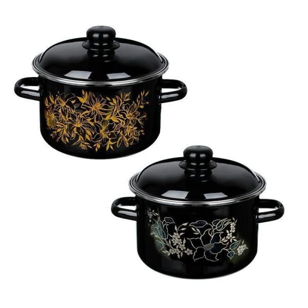 Кастрюля 3л эмаль черная с рис. 01-Б1612/7 (4)