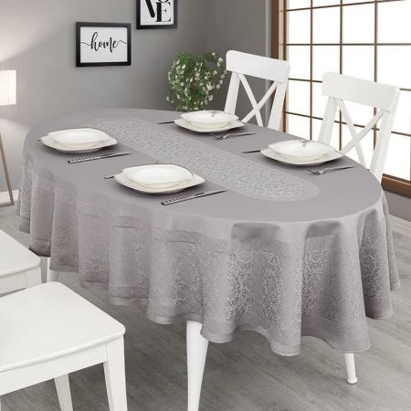 Скатерть 160*220см жаккард водонепроницаемый овальная Karna DARVIN (Серый)