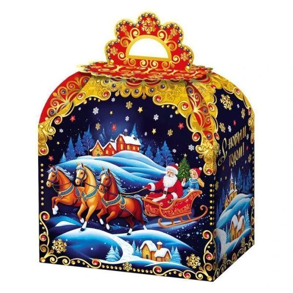 Коробка новогодняя картонная 16*10*19см 1,0 кг Ларец с тиснением (200)