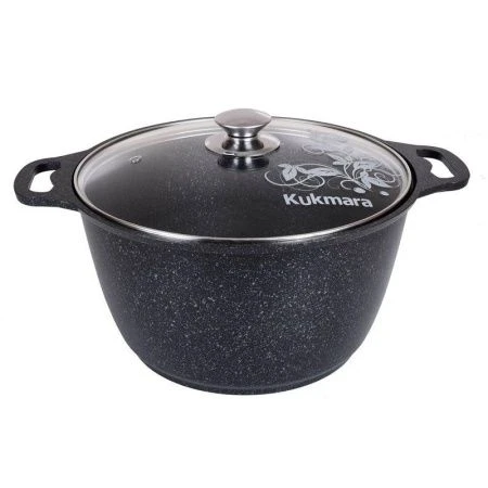 Кастрюля 6л ал АП со стекл.крышкой, темный мрамор (2)