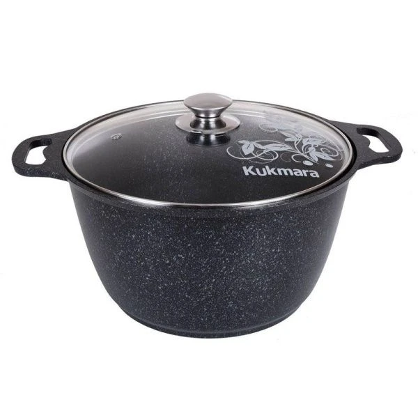 Кастрюля 6л ал АП со стекл.крышкой, темный мрамор (2)