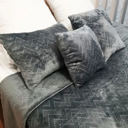 Плед 200*220 фланель двухсторонний ДомВелл рис. Зигзаг серый Плед 200*220 фланель двухсторонний ДомВелл рис. Зигзаг серый