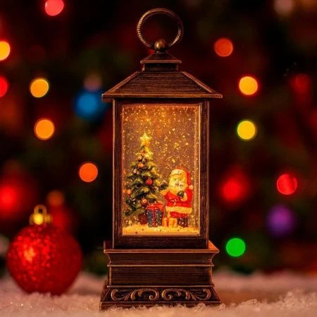 Фонарь новогодний музык. со снегом и водой 24*9*9см usb,от батареек (в комплект не входят)(12)JC-169