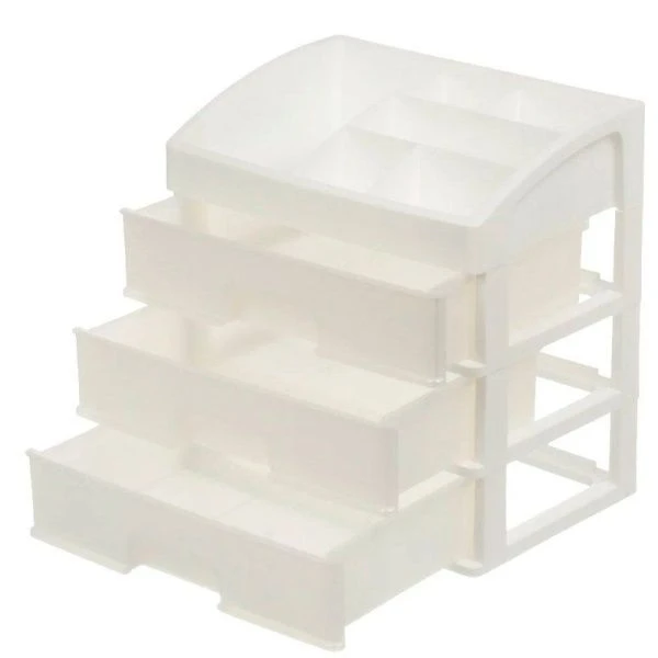 Органайзер для косметики 3 ящика 258*178*267мм пластик белый/перламутр (4)