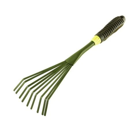 Грабли веерные цветочные пластинчатые 9 зубьев 15*13*3,5см металл порошковой окраски пласт.ручка PAR