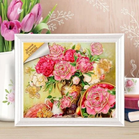 яяяНабор для творчества Роспись по номерам картон/текстиль 30*40см Букет (краски 14цветов, кисти)