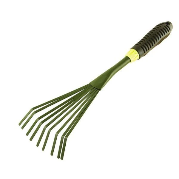 Грабли веерные цветочные пластинчатые 9 зубьев 15*13*3,5см металл порошковой окраски пласт.ручка PAR