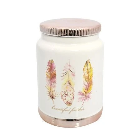 Банка для сыпучих продуктов 750мл 9,5*14,5см керамика ПЕРЬЯ подар.уп. (24)