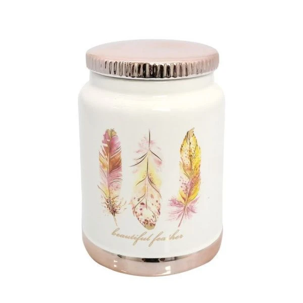 Банка для сыпучих продуктов 750мл 9,5*14,5см керамика ПЕРЬЯ подар.уп. (24)