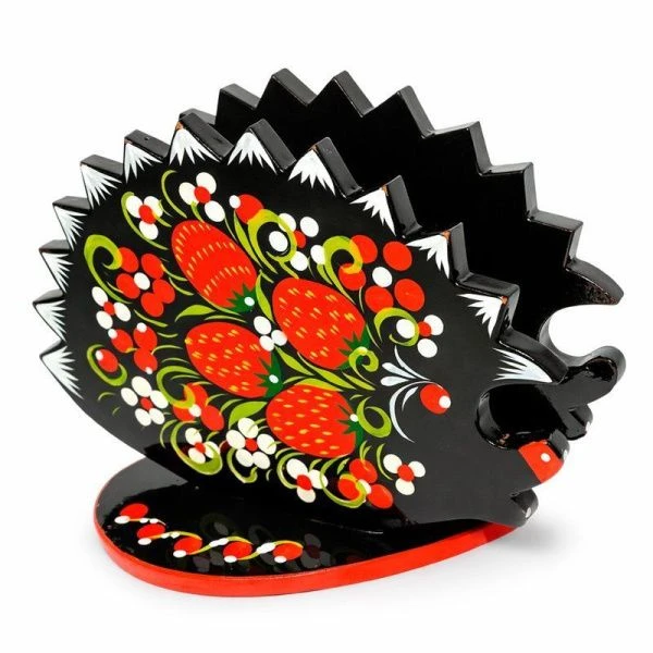 Салфетница 11*13см дерево Ёжик с хохломской росписью (1)