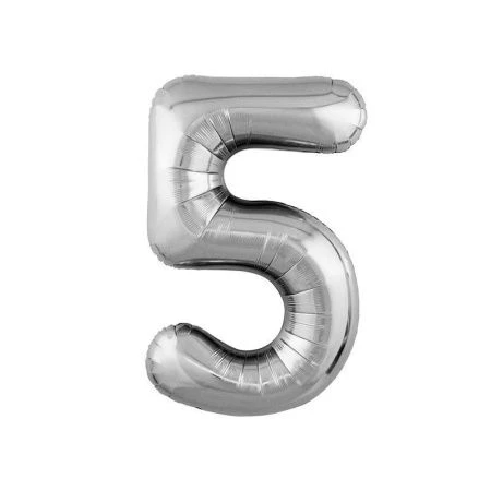 Шар фольгированный Цифра 5 серебро 40" (102см) Slim (50)
