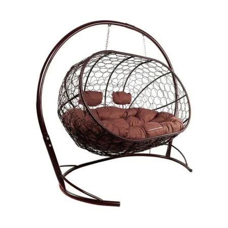 Диван подвесной Лежебока с ротангом 113*214*184см металл корич,коричневая подушка (max нагр.200кг)