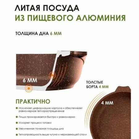 Сковорода 26см алюминий АП ГРАНИТ BROWN съемная ручка стекл.крышка (4)