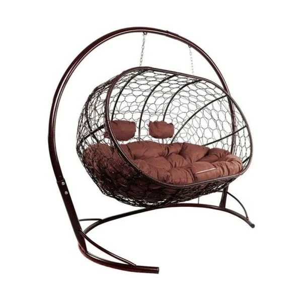 Диван подвесной Лежебока с ротангом 113*214*184см металл корич,коричневая подушка (max нагр.200кг)