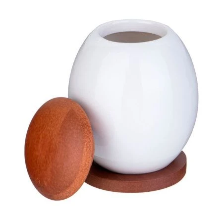Банка для сыпучих продуктов 12см фарфор Native с дер.крышкой на дер.подставке (36)