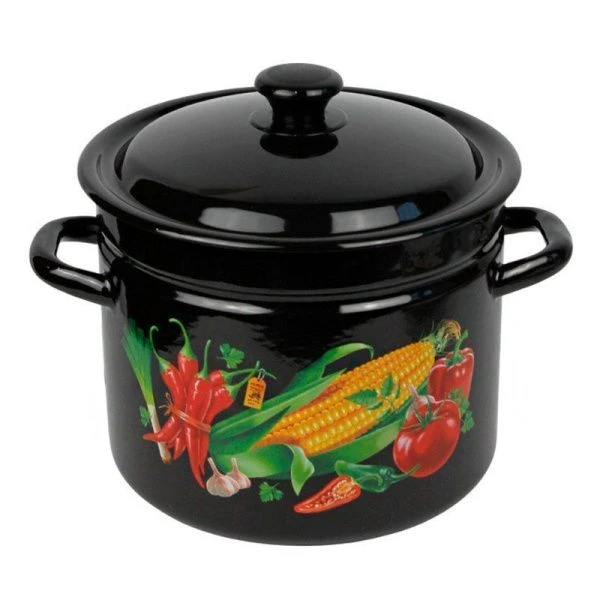 Кастрюля 9л эмаль ЦАРИЦА ПОЛЕЙ цилиндрическая борт. коричневая с рис. 41804-212/6-У (2)