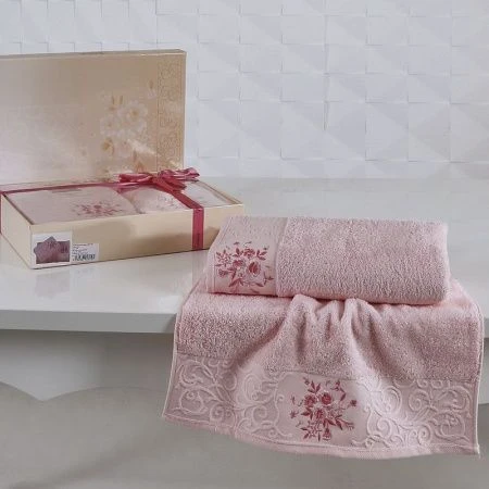 яяяНабор полотенец 2пр 50*90/70*140 махровые Karna VIOLA (Светло-розовый)