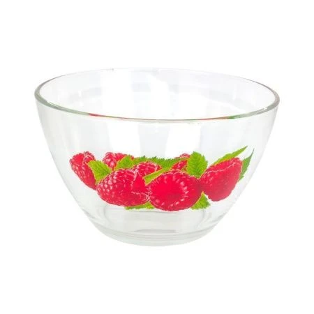 Салатник 16см 800мл стекло Гладкий средний  09с1425ДЗ КЛУБНИКА И МАЛИНА (12)