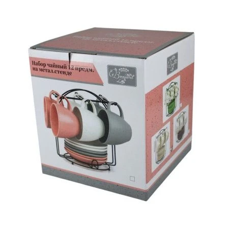 Чайный набор фарфор 12пр 240мл на мет.подставке (4)