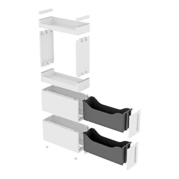 Стойка на колесах узкая 2ящика + 2секции 45*17*84,5см пластик АЛЬБА Белый (1)