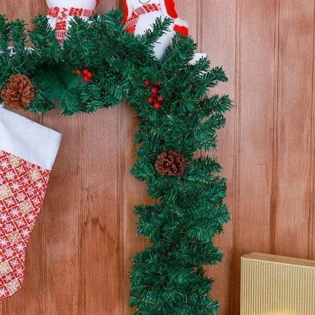 Ёлочная гирлянда шишками и красными ягодами, пышная 3 м,300 веток. НГУ-5552