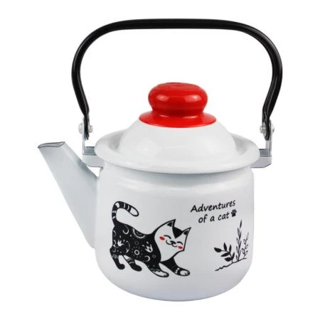 Чайник 1л эмаль КОТЫ белый с рис. 01-27071/4 (8)