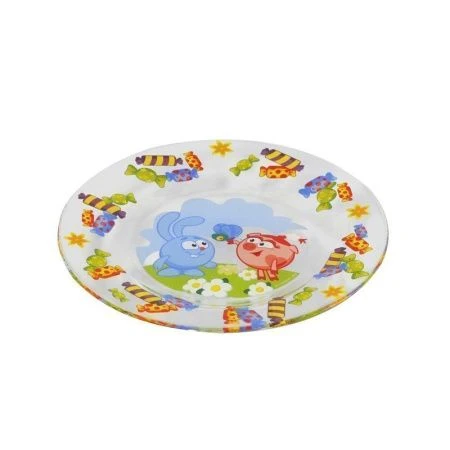 Тарелка детская мелкая 19,5см стекло СМЕШАРИКИ КОНФЕТЫ (12)