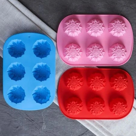 Форма для выпечки 6 ячеек 25*17*3,5см силикон ПОДСОЛНУХИ HL-071 (200)