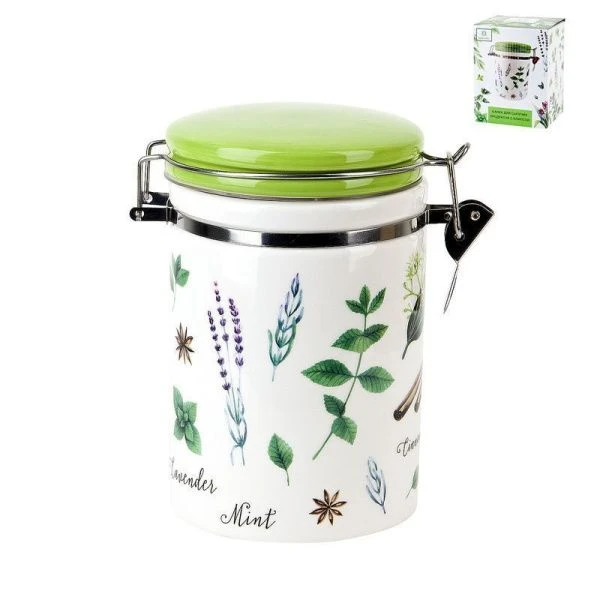 Банка для сыпучих продуктов 800мл 15*10*16см керамика ДУШИСТЫЕ ТРАВЫ с клипсой (24)