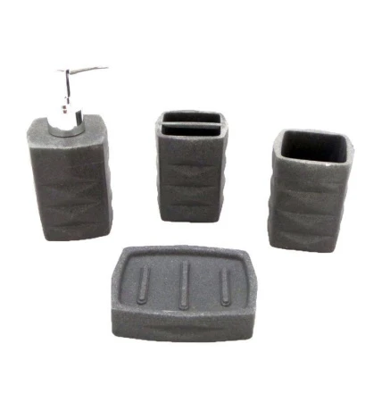 Набор для ванной комнаты пластик 4пр РОМБЫ серый мрамор (стакан, стакан для з.щ, дозатор, мыльниц