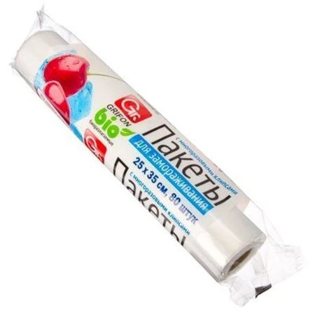 яяяПакеты для заморозки 25*35см 80шт. 3л с клипсами перфорированные Bio GRIFON 100-003 (42)